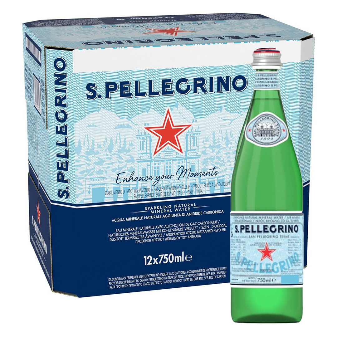 San Pellegrino Sparkling Natural Carbonated Mineral Water glass bottle 750ml Pack of 12pcs