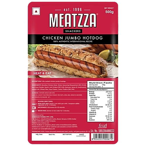 Meatzza Chicken Jumbo Hotdog 500g x 20pcs carton