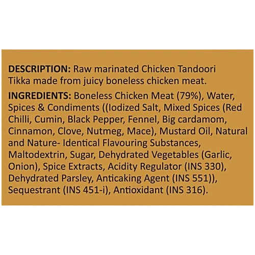 Meatzza Tandoori Chicken tilkka diced 500gm x 20pcs carton