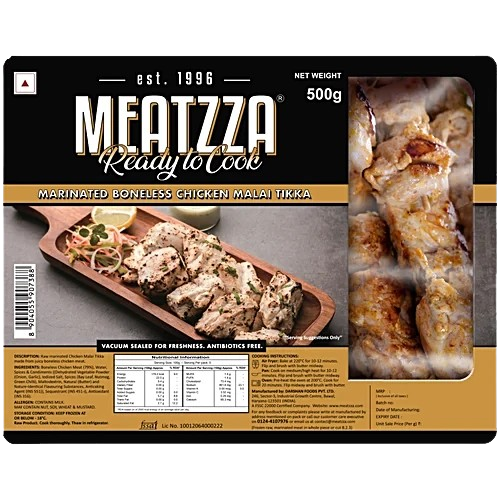 Meatzza Marinated Boneless Chicken Malai Tikka, 500g x 20pcs carton
